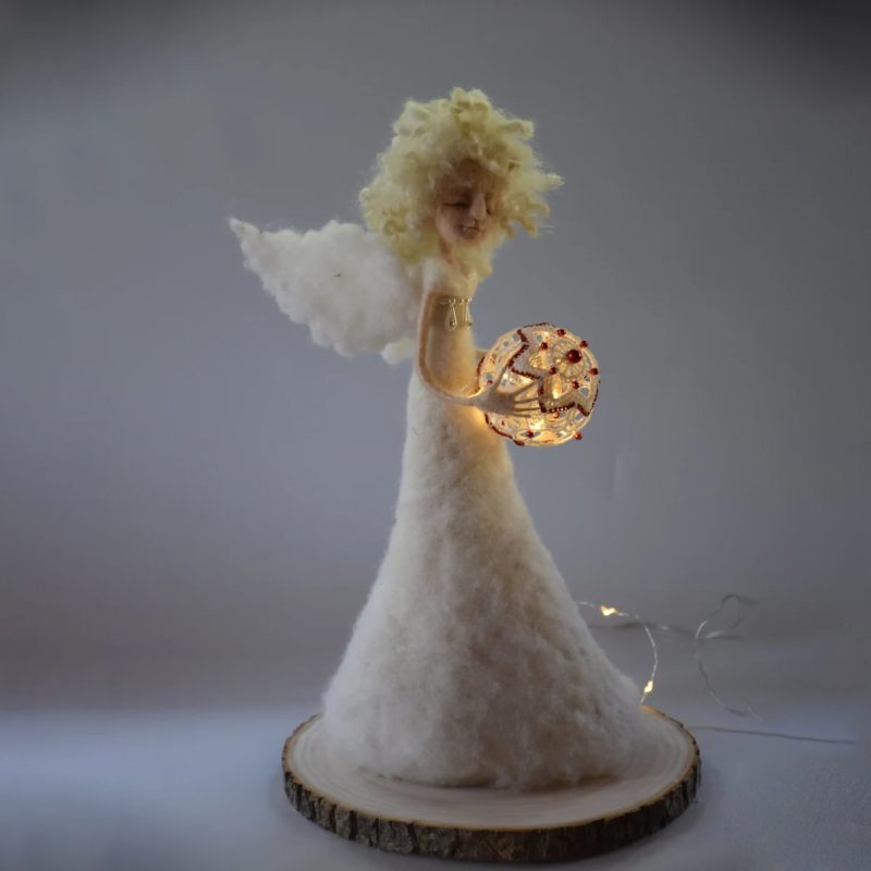 Christmas Tree Topper Lights Art doll Needle felted 01
