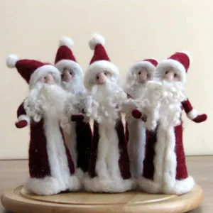 5 Wool Handmade Needle Felted Santa Claus Art Doll Set