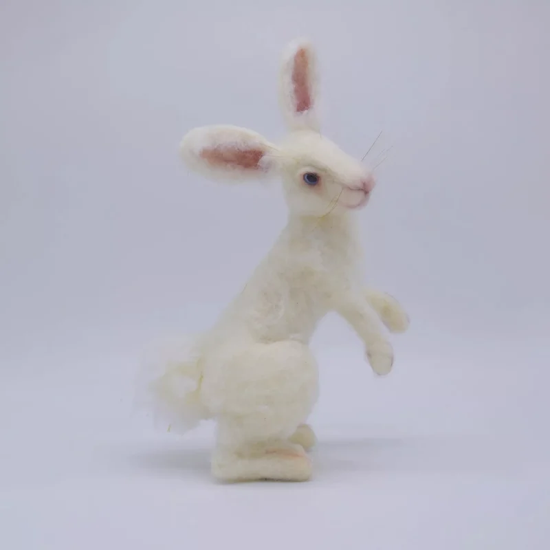 Needle Felted Hare Handmade Wool Animal Sculpture 03.webp