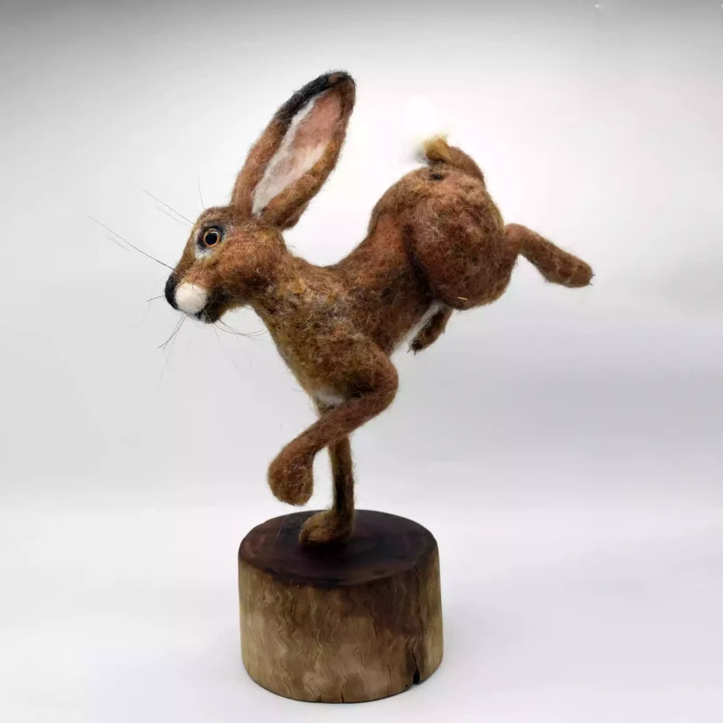 Needle Felted Hare Handmade Wool Animal Sculpture Ornament 05.webp
