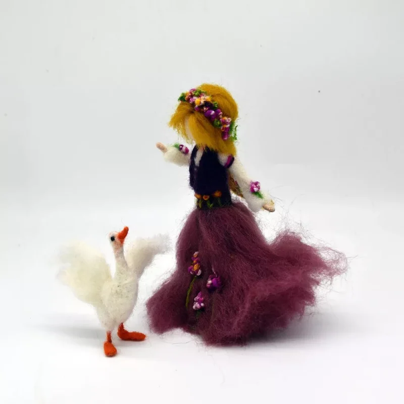 Needle Felted Spring Decoration Daughter and Chickens 01