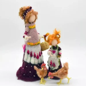 Needle-Felted Spring Decoration Mom, Daughter, and Chickens